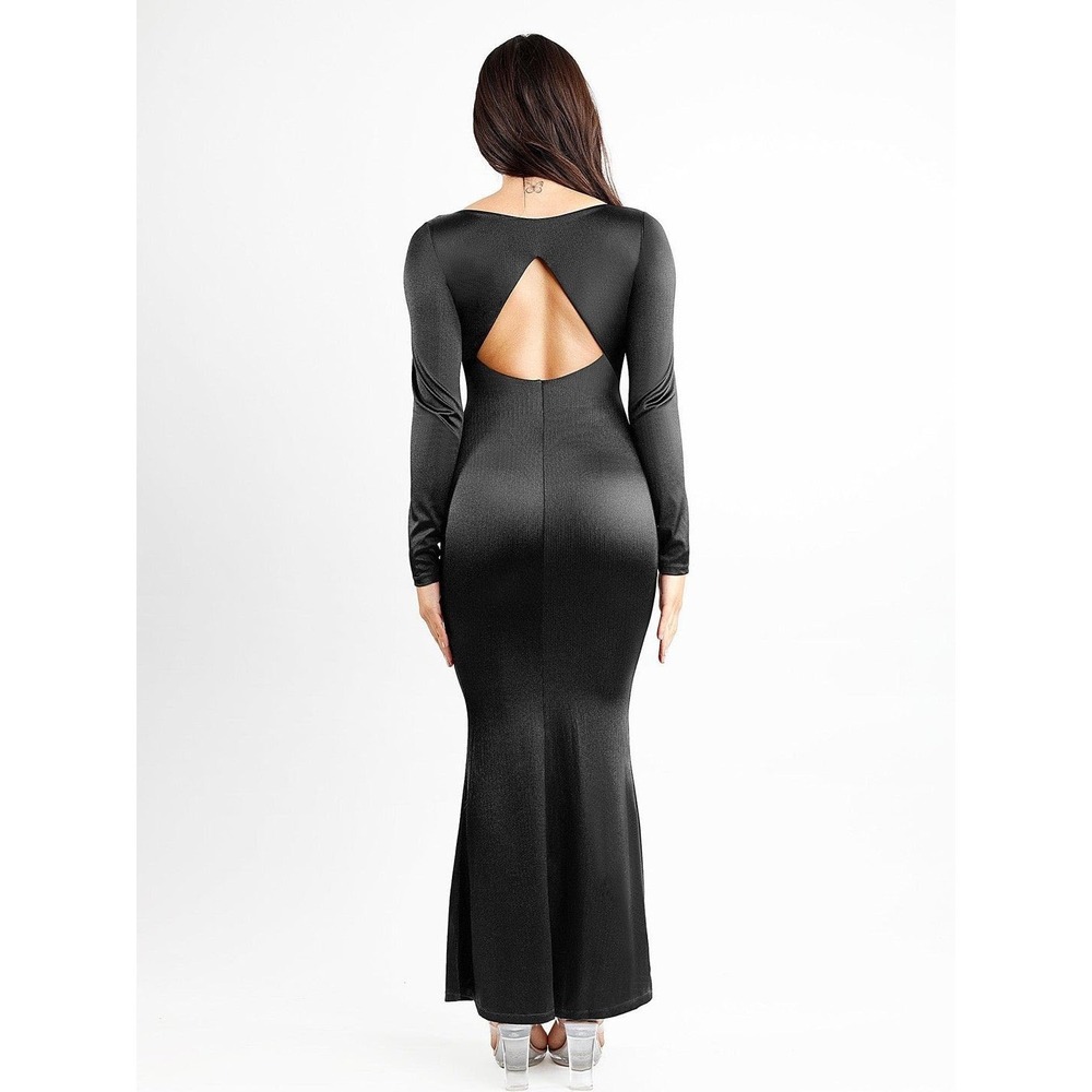 Long Sleeve Black Maxi Dress with Scoop Neck - Picture 2 of 10